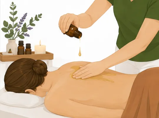 Illustration einer Aromaölmassage.