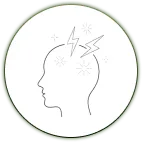 Illustration eines Kopfes mit Blitzen als Symbol für Migräne Beschwerden