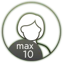 Illustration einer Person mit dem Hinweis max. 10 Teilnehmer.
