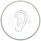 Illustration eines Ohres mit Schallwellen als Symbol für Tinnitus & Hörsturz